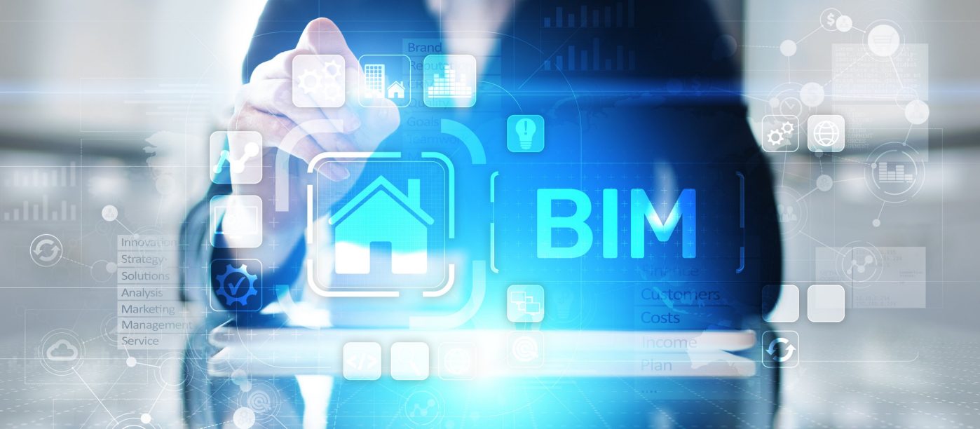 BIM Building Information Modeling Technology concept on virtual screen.